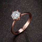 Forever Love Classic Wedding Band Rings Rose Gold Plated 6 Prong Round Sparkling AAA CZ Diamond Rings Jewelry