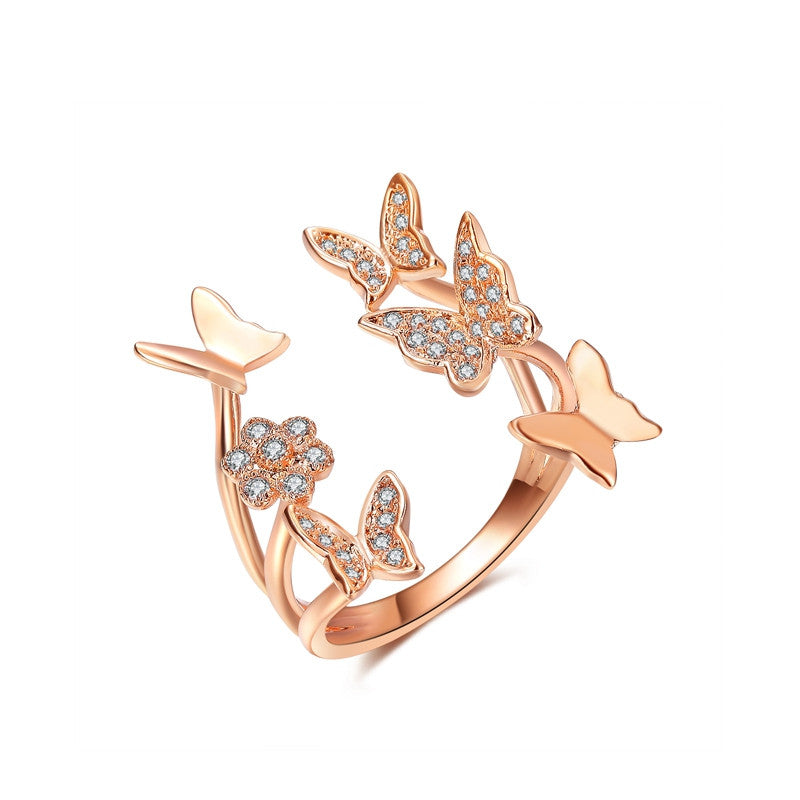 Lovely Ladies Butterfly Ring Rose Gold Plated Open Rings For Women With Top Quality Cubic Zirconia Stone Jewelry Gifts
