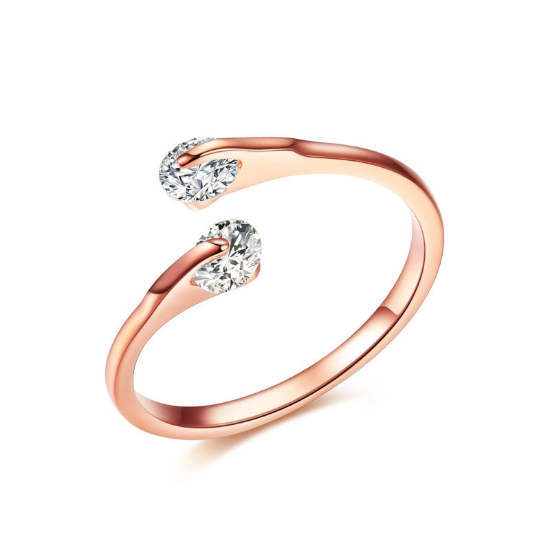 Rose Gold Plated Fashion Design Twin Zirconia CZ Engagement Wedding Band Ring For Woman And White Gold Plated Gifts
