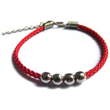 National wind men and women lovers bracelet hand rope Handmade beaded alloy four bead red rope bracelet can be adjusted