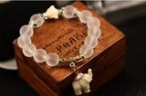 Natural Crystal Beads Bracelets For Women Fashion Silver Alloy Elephant Charm Bracelets Bangles Femme