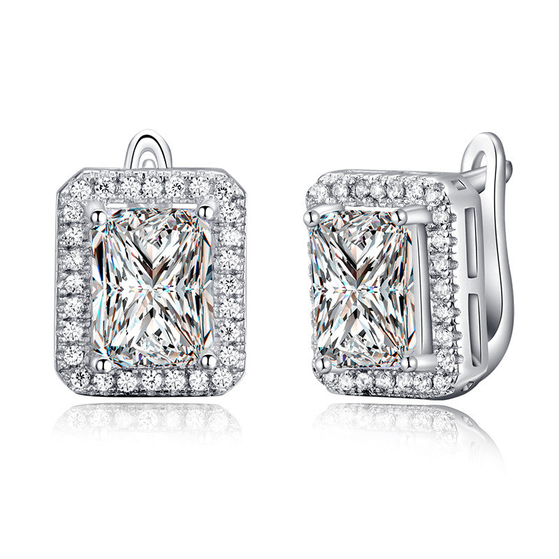 New Arrival 1.8 ct Rectangle Cubic Zirconia Earring Stud For Women Best Christmas Earring Gift White Gold Plated