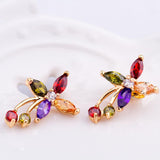 New Arrival 18k Gold Flower Stud Earrings with Colorful Zircon Crystal Women Wedding Jewelry
