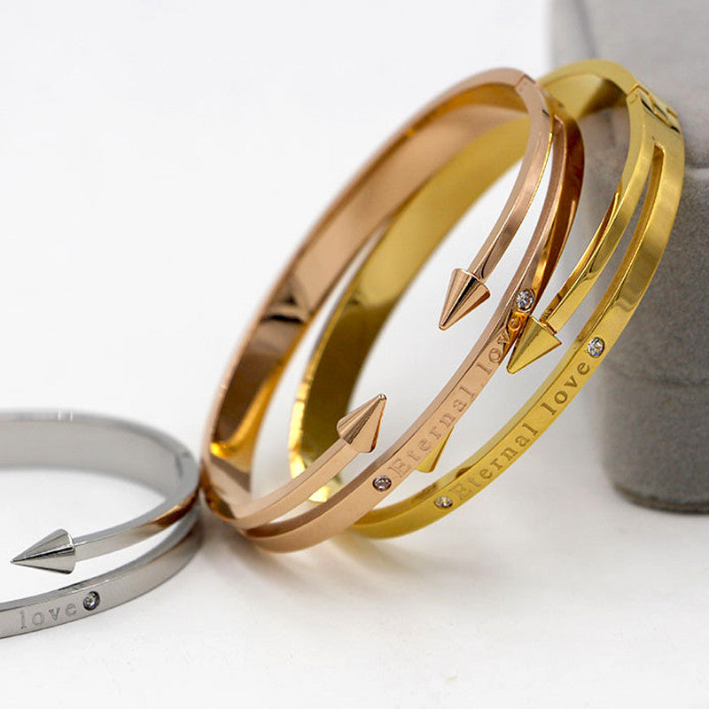 New Arrival Conical Arrows Imitation Diamond Bracelets & Bangles 18K Gold Plated "Eternal love" Nail Cuff Bracelet For Women