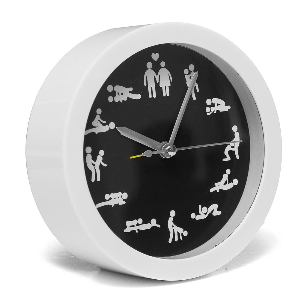 New Arrival Cre-ative Cultural Arts Sex Clock Novelty Sexy 12 Position Patterns Funny Circular Desk Table Clock Classic White