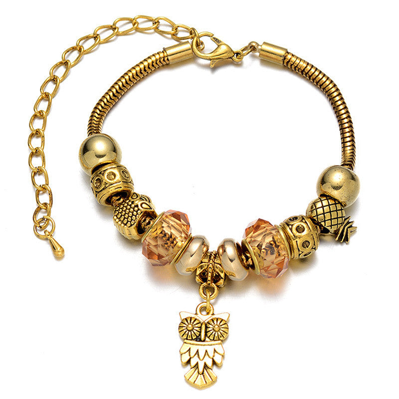New Arrival Glold Vintage Bracelet 4 Colors Geometric Beads Pendant Bracelets for Women Owl Elephant Chain Bangles Bracelet
