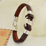 New Arrival Pirate Style Alloy Stainless Steel Anchor Bracelet For Men Genuine Cow Leather Bracelet Jewelry Best Friend Gift