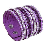 New Arrival Women's Vintage Multilayer Wrap Rivet Rhinestone Suede Cuff Bangle Wristband Bracelet 