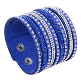 New Arrival Women's Vintage Multilayer Wrap Rivet Rhinestone Suede Cuff Bangle Wristband Bracelet 
