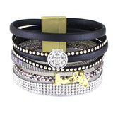 New Arrive Luxury Bohemia Handmade Full Stone Top Quality Shining Leather Bracelets Bangles for Women brazaletes pulseras mujer