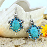 New Arrive Oval Turquoise Earrings Crystal Tortoise Shaped Dangle Earrings for Women Silver Color Jewelry
