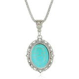 New Arrive Oval Turquoise Statement Necklace Silver Color Jewelry Fashion Chain Necklace for Women Fine Jewelry