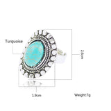 New Arrive Summer Style Vintage Retro Tibet Silver Plated Color Special Oval Turquoise Finger Ring for Women Fine Jewelry Gift