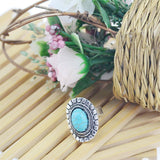 New Arrive Summer Style Vintage Retro Tibet Silver Plated Color Special Oval Turquoise Finger Ring for Women Fine Jewelry Gift