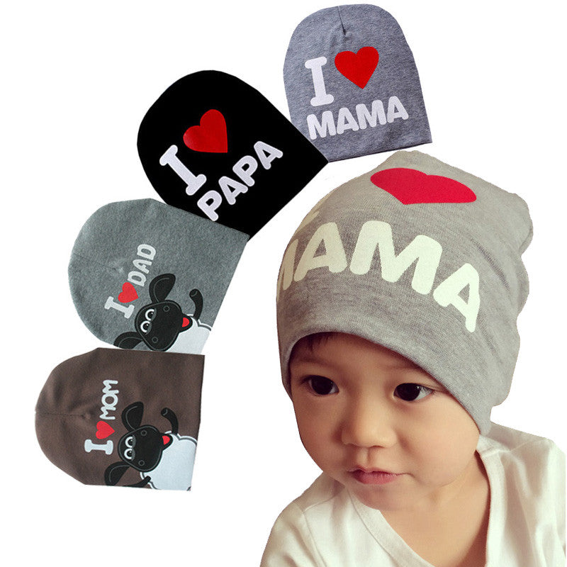 fashion Autumn baby cap knitted warm cotton toddler beanie Cute kids girl boy I LOVE PAPA MAMA print kid hats 1-3 years old