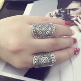 New Bohemia Vintage Jewelry Unique Carving Tibetan Silver Plated Ring Set for Woman 4PCS/Set