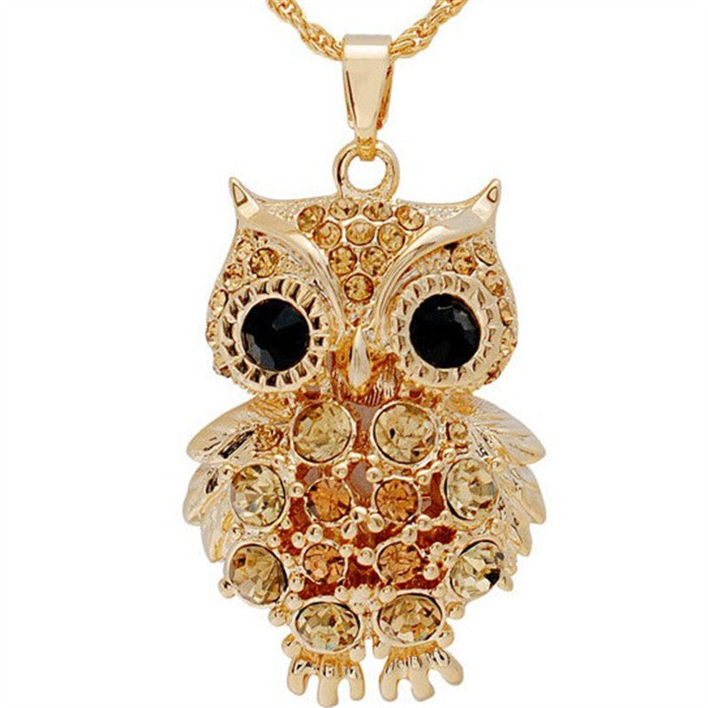 New Brand Charms Owl Necklaces&Pendants Vintage Crystal Gem Cubic Zircon Diamond 18K Gold Long Chain Necklace Women Jewelry