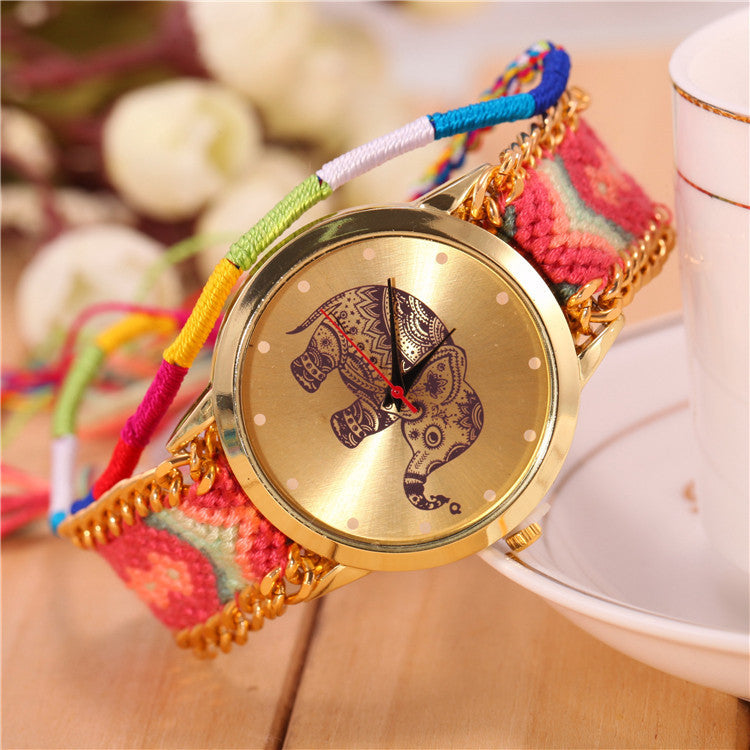 New Brand Handmade Braided Elephant Friendship Bracelet Watch GENEVA Watch Ladies Quarzt Watches