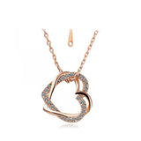 New Brand Jewelry Double Heart Pendants Crystal Necklace Gold-plated/Silver Chain Contemporary Inlay Necklace Women