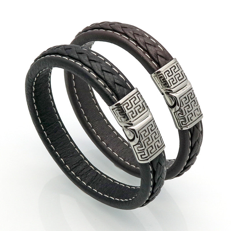 New Brand Vintage Men Bracelets & Bangles Punk Handmade 12mm Wide Cuff Leather Bracelet Woven Wristband Bangles For Men Jewelry