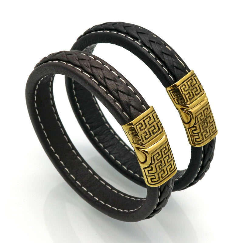 New Brand Vintage Men Bracelets & Bangles Punk Handmade 12mm Wide Cuff Leather Bracelet Woven Wristband Bangles For Men Jewelry