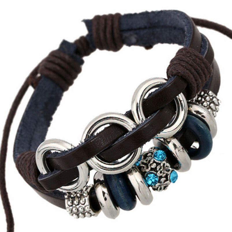 New Brand Women Charm Cowhide Bracelets Cool SWA Element Crystal Leather Braided Cuff Bracelet Stainless Steel Sapphire Jewelry