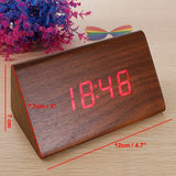 New Brown Wood Triangular Red LED Alarm Digital Desk Clock Wooden Thermometer