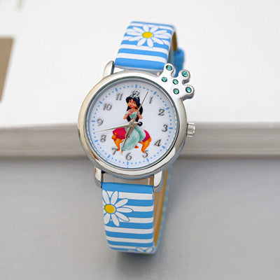 New Cartoon Children Watch Princess Elsa Anna Watches Fashion Girl Kids Student Cute Leather Sports Analog Wrist Watches