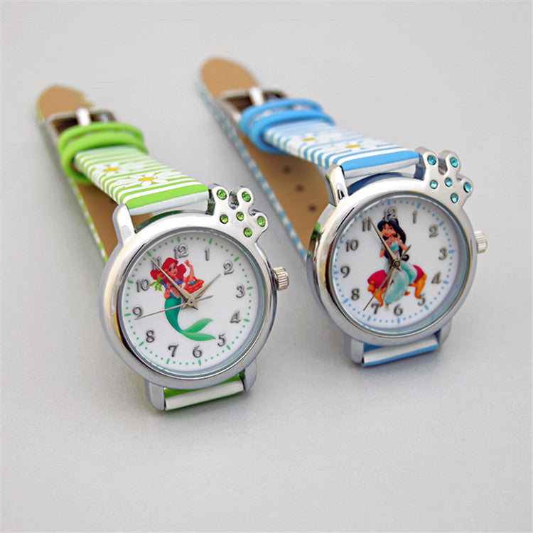 New Cartoon Children Watch Princess Elsa Anna Watches Fashion Girl Kids Student Cute Leather Sports Analog Wrist Watches