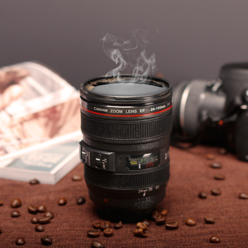 New Coffee Lens Emulation Camera Mug Cup Beer Cup Wine Cup With Lid Black Plastic Cup 480ML