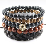 New Design 5 pcs 1 set Natural Stones Men Bracelets Women Charm Bracelets & Bangles Leather Wooden Beads Wrap Wristband Cuff