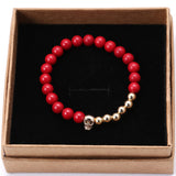 New Design 8MM Red Coral Natural Agate Stone Bracelets Skull Charm Bracelets For Men Jewelry Gift Strand Bracelets