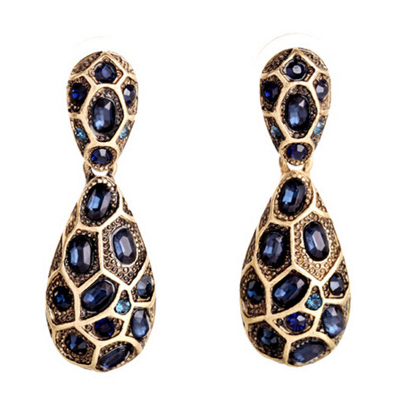 New Design Bohemian Fashion Vintage Blue Gem Brand Earrings For Women Hot Sales European and American Charm Jewelry