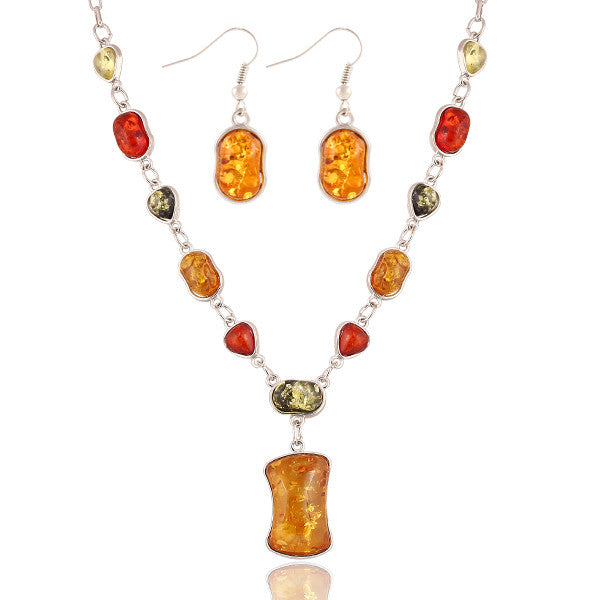 New Design Fashion High quality Natural stone Synthetic amber wedding jewelry sets Necklace Pendants Earring sets women