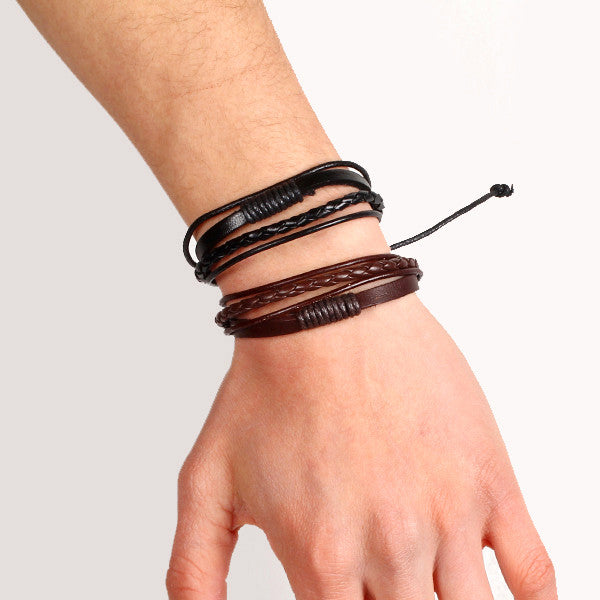 New Design hot sale Fashion 100% hand-woven Leather Strap Chain Bracelet jewelry Vintage Men Rope Bracelets