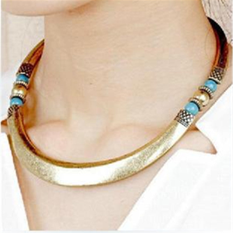 New Design hot sale Fashion Vintage Ethnic style Bohemia Turquoise Beads choker necklace Statement jewelry for women 
