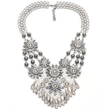 New Fashion Vintage Crystal Necklace Pendant Women 4 Layies Luxury Crystal Flower Beads Choker Statement Necklace Black Kolye