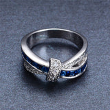 New Fashion Blue Female Ring White Gold Filled Jewelry Crossed Wedding Rings Engagement Rings For Women 