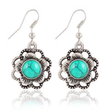 New Fashion Chain necklaces drop earrings Vintage Bracelets jewelry sets Turquoise Tibetan silver round gem Flower jewelry