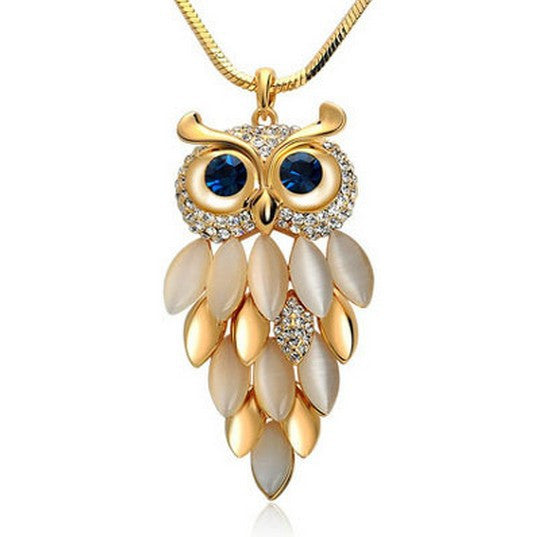 New Fashion Charms Crystal Owl Necklace Vintage Rhinestone Cubic Zircon Diamond Long Chain Necklaces&Pendants Women Jewelry