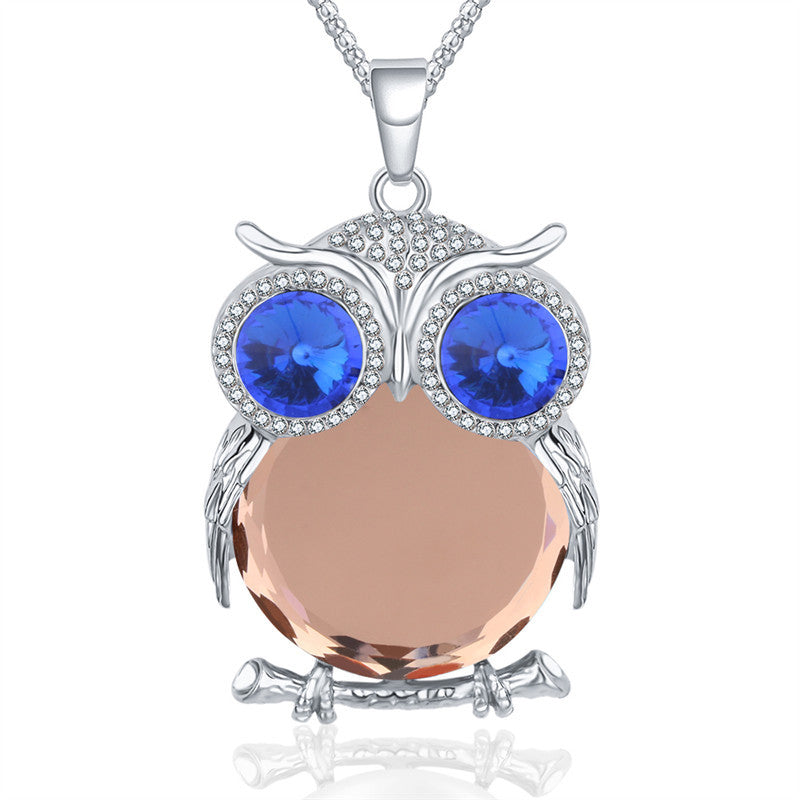 New Fashion Charms Crystal Owl Necklace Rhinestone Gem Cubic Zircon Diamond Long Chain Necklaces&Pendants Women Jewelry