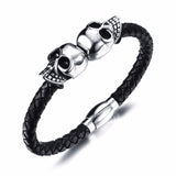 New Fashion Jewelry Man Accessories Handmade Cowide Leather Stainless Steel Skull Adornment Bangles Rock Punk Bracelet 