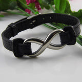 New Fashion Jewelry Stainless Steel Infinity Symbol Bracelets Bangles Belt Buckle Genuine Leather Bracelets