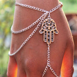 New Fashion Sterling Silver Hamsa Fatima Bracelet Finger Bangle Slave Chain in jewelry