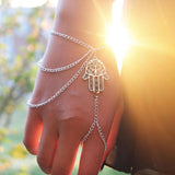 New Fashion Sterling Silver Hamsa Fatima Bracelet Finger Bangle Slave Chain in jewelry