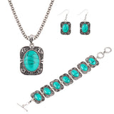 New Fashion Vintage Flower Turquoise jewelry sets Pendant necklace earrings bracelet jewelry set Anniversary Gift for women
