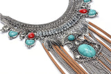 New Fashion Vintage Necklace Women Acrylic Beads Bohemian Kolye Leaves Leather Tassel Exo Choker Statement Necklaces & Pendants