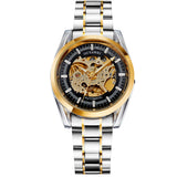New Fashion Watch Luxury Brand Golden Black Dial Moon Phase Round Shape Stainless Steel Case Men Self-Wind Skeleton Watch Male