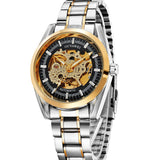 New Fashion Watch Luxury Brand Golden Black Dial Moon Phase Round Shape Stainless Steel Case Men Self-Wind Skeleton Watch Male
