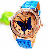 New Fashion Women Wristwatch Cute Butterfly Pattern Rhinestone Casual Watch PU Leather Quartz Dress Watch Women Ladies Watch